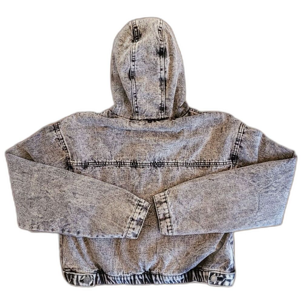 Ashley-Vintage Charm Women Cropped Denim Hoodie Jacket Faded Black L - Picture 5 of 8